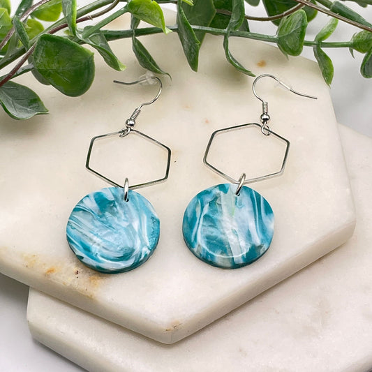 Silver Blue Polymer Clay Earring